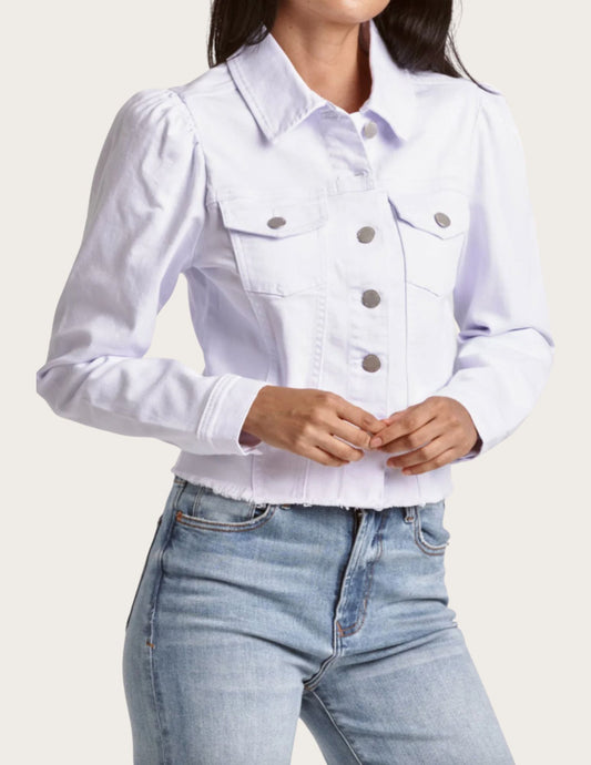 Roselyn Denim Puff Jacket- White
