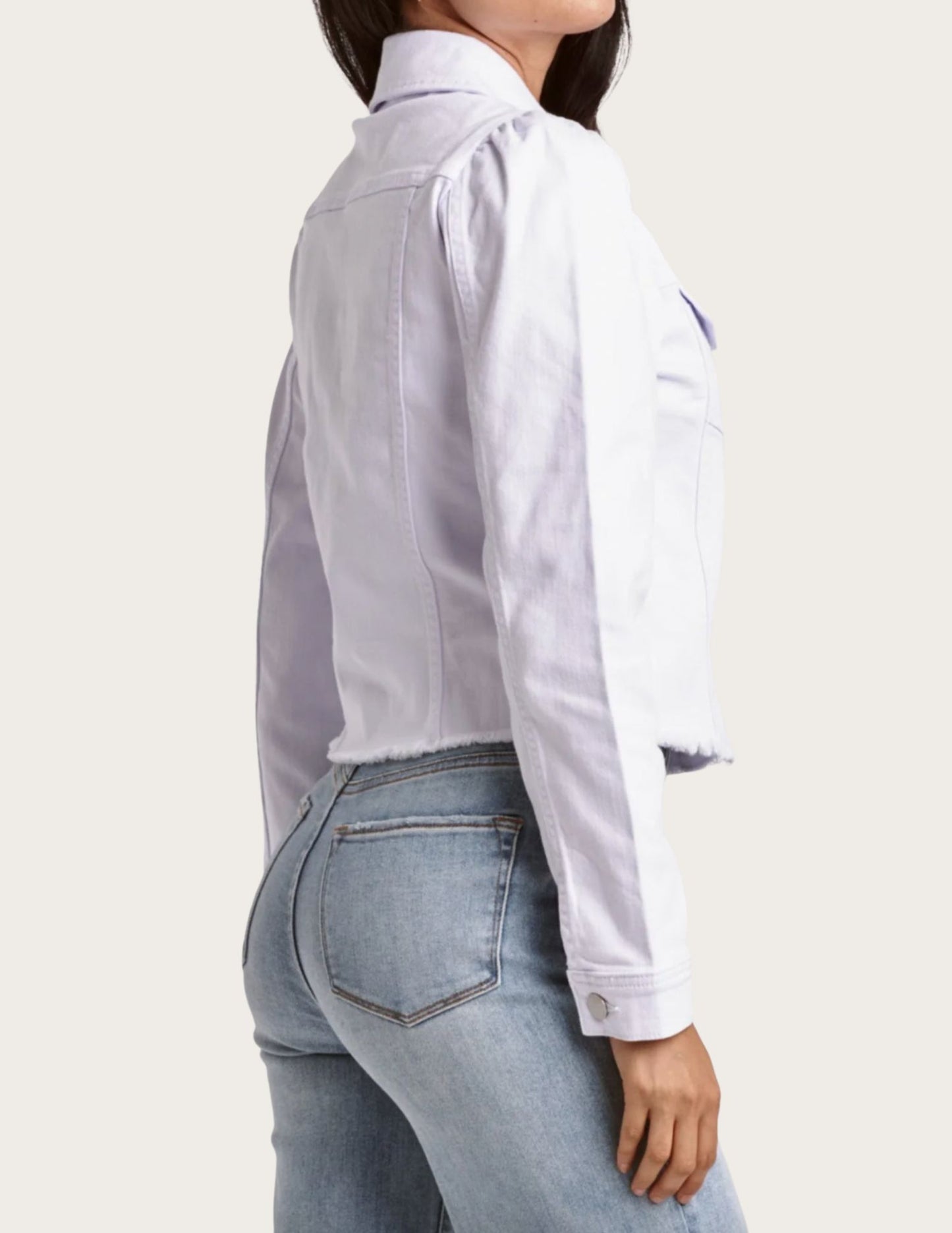 Roselyn Denim Puff Jacket- White