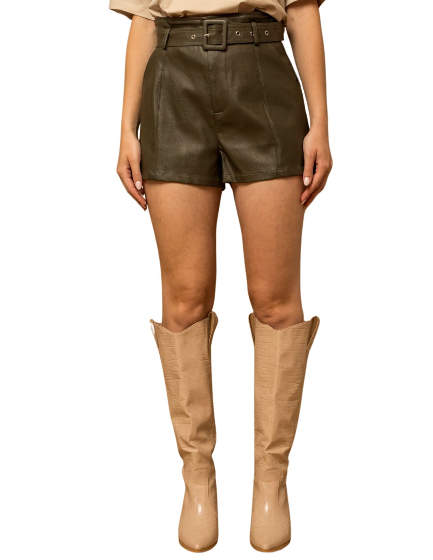 Ashley Paperbag Leather Shorts