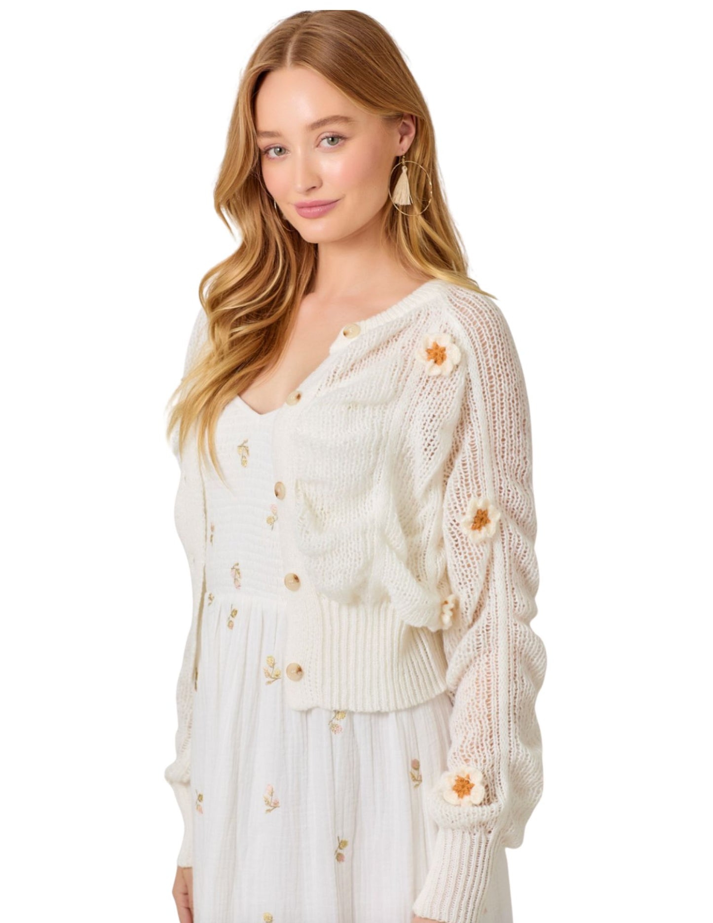 Flower Power Cardigan- White