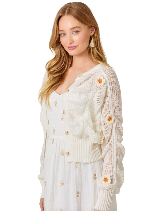 Flower Power Cardigan- White