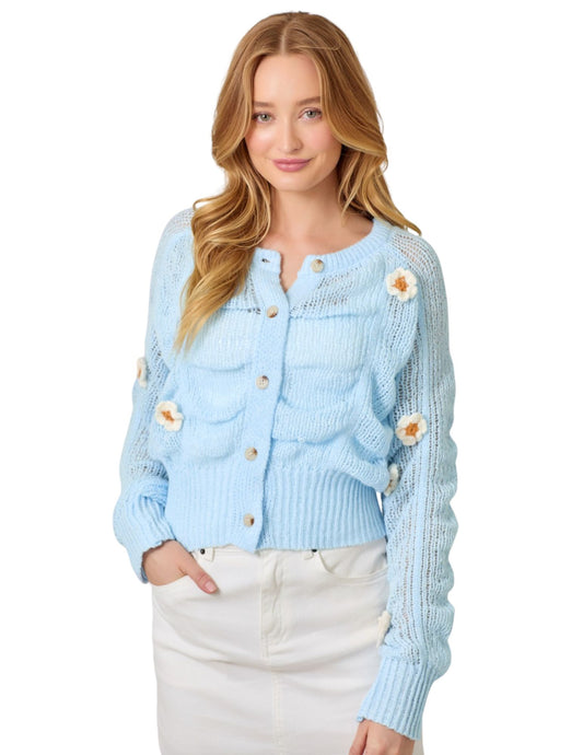 Flower Power Cardigan- Baby Blue