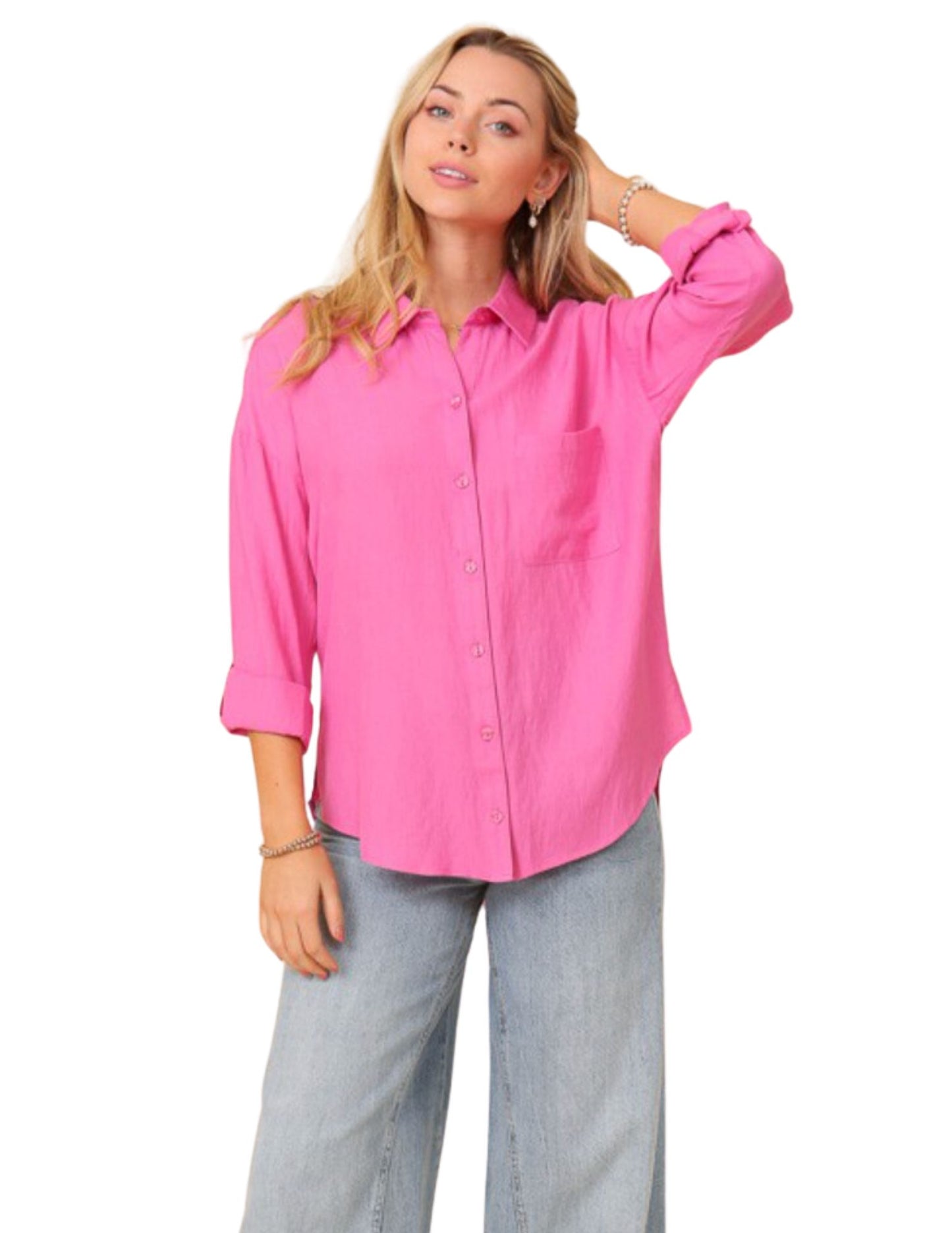 Laura Linen Blouse-Hot Pink