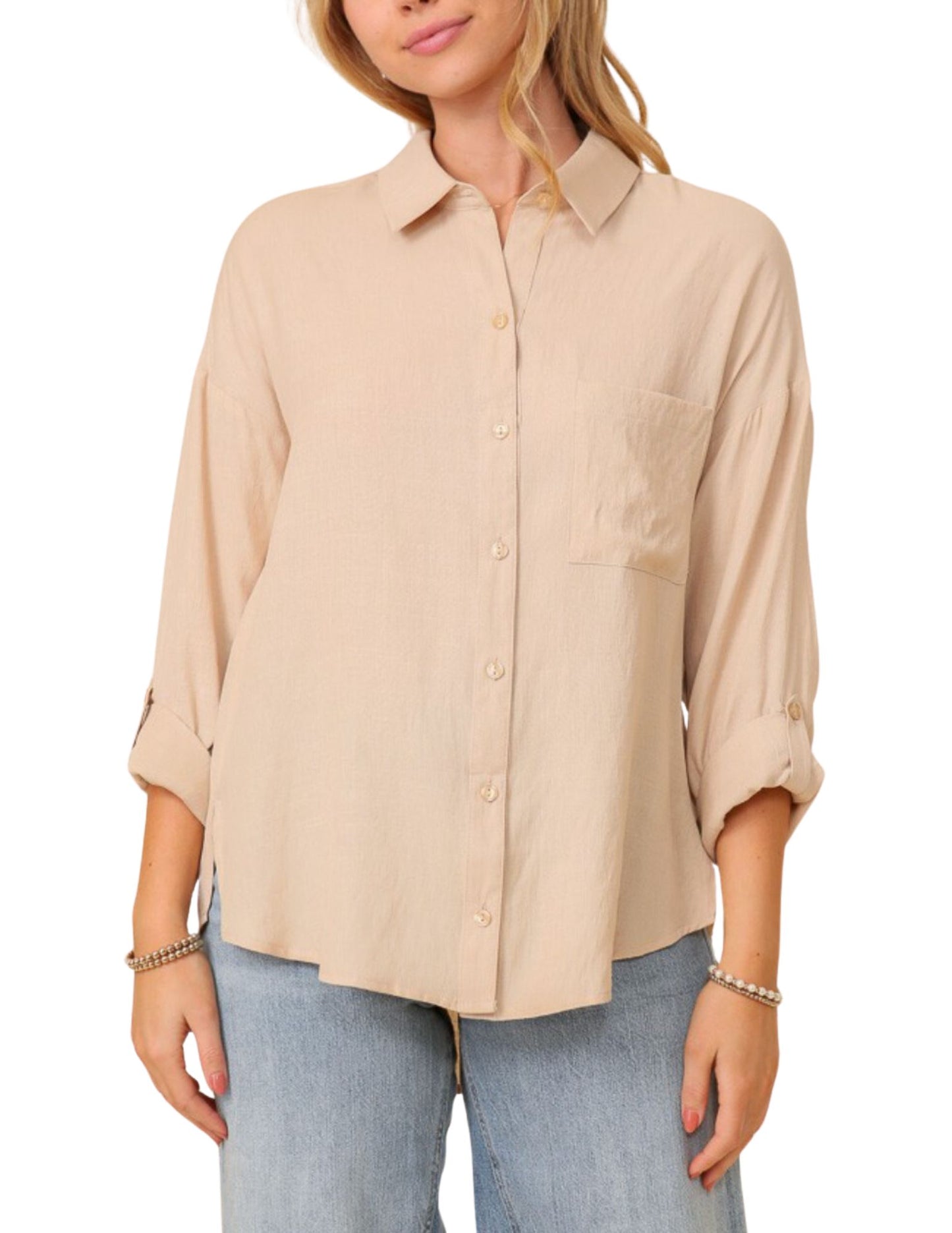 Laura Linen Blouse- Taupe