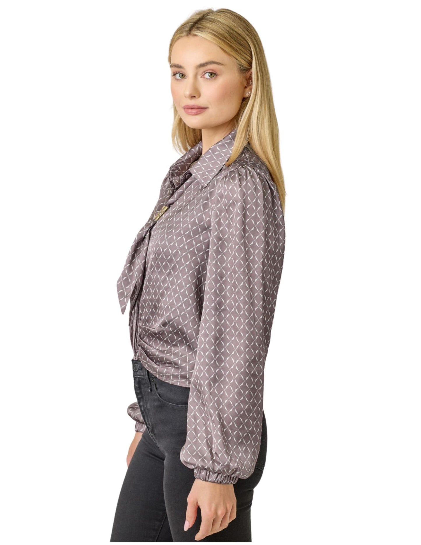 Geo Print Scarf Blouse