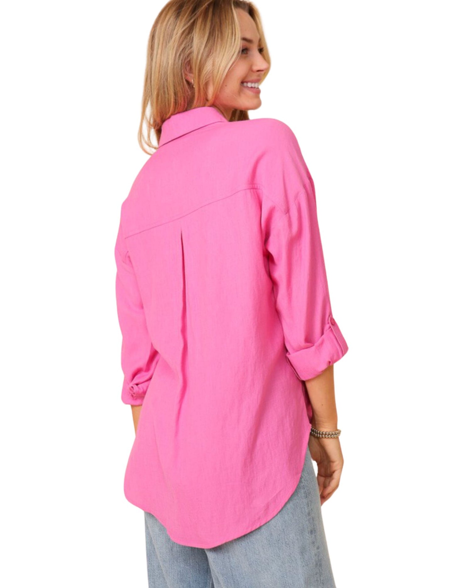 Laura Linen Blouse-Hot Pink