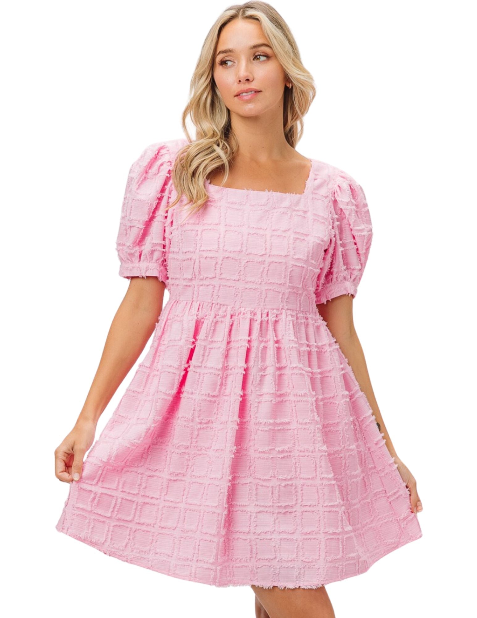 na kd fashion pink puff sleeve shirring mini dress Dress- SALE – Lilac and Lily Boutique SIZE:17/17.5 34/35 Cute Mermaid V Neck category_essentials weekend brunches
