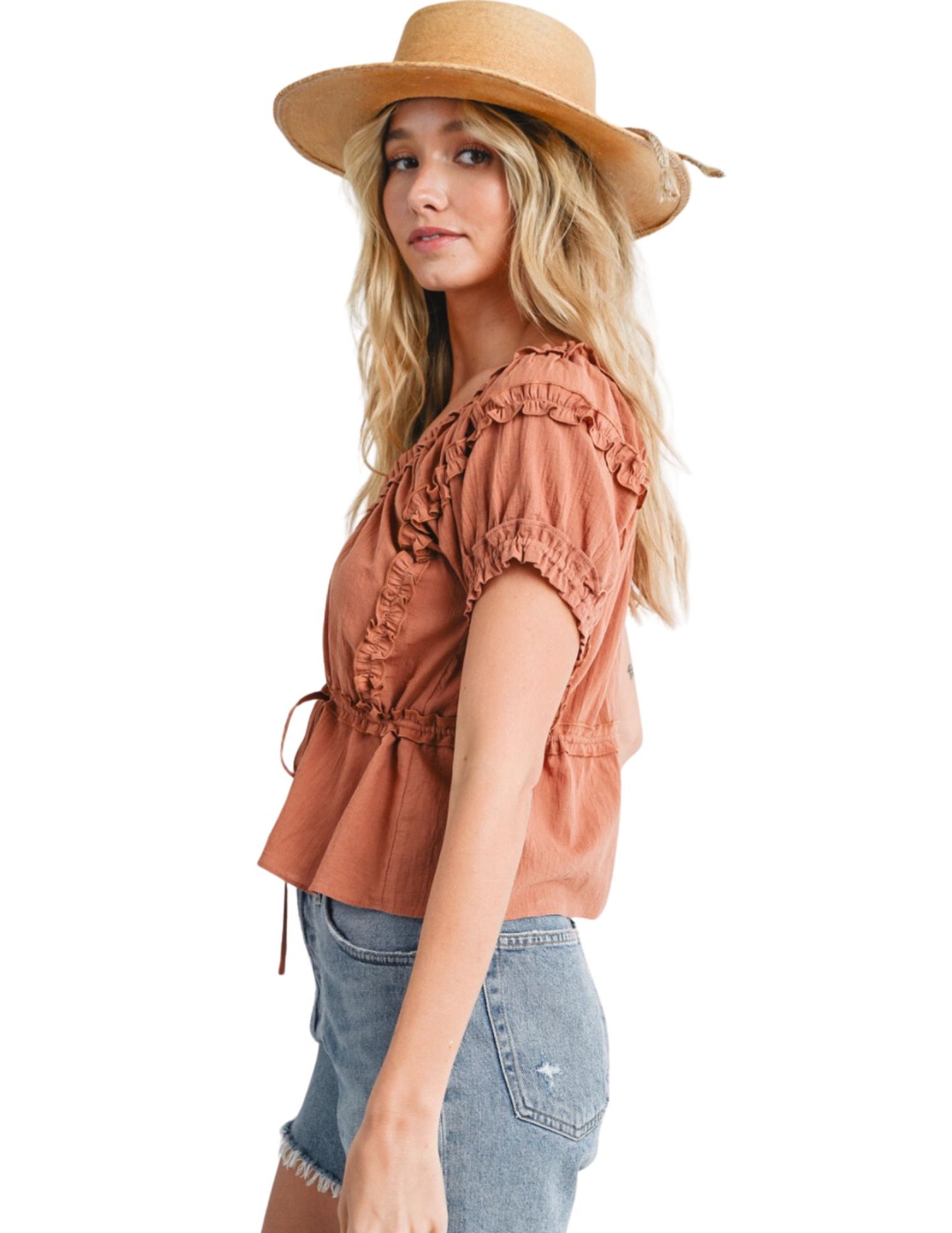 Dolly Drawstring Top- Clay