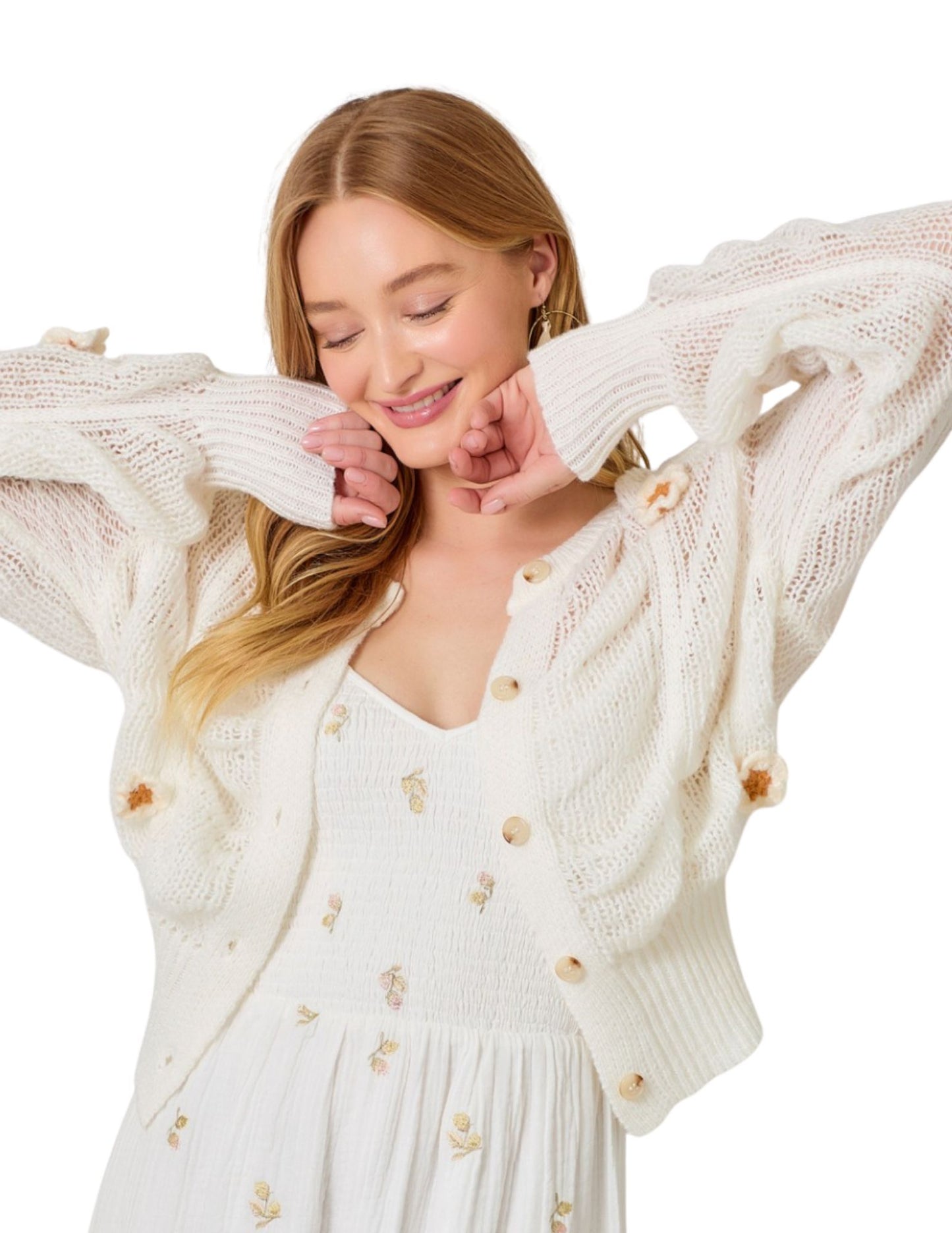 Flower Power Cardigan- White