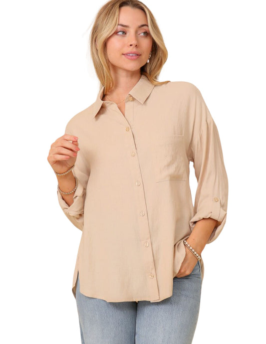 Laura Linen Blouse- Taupe