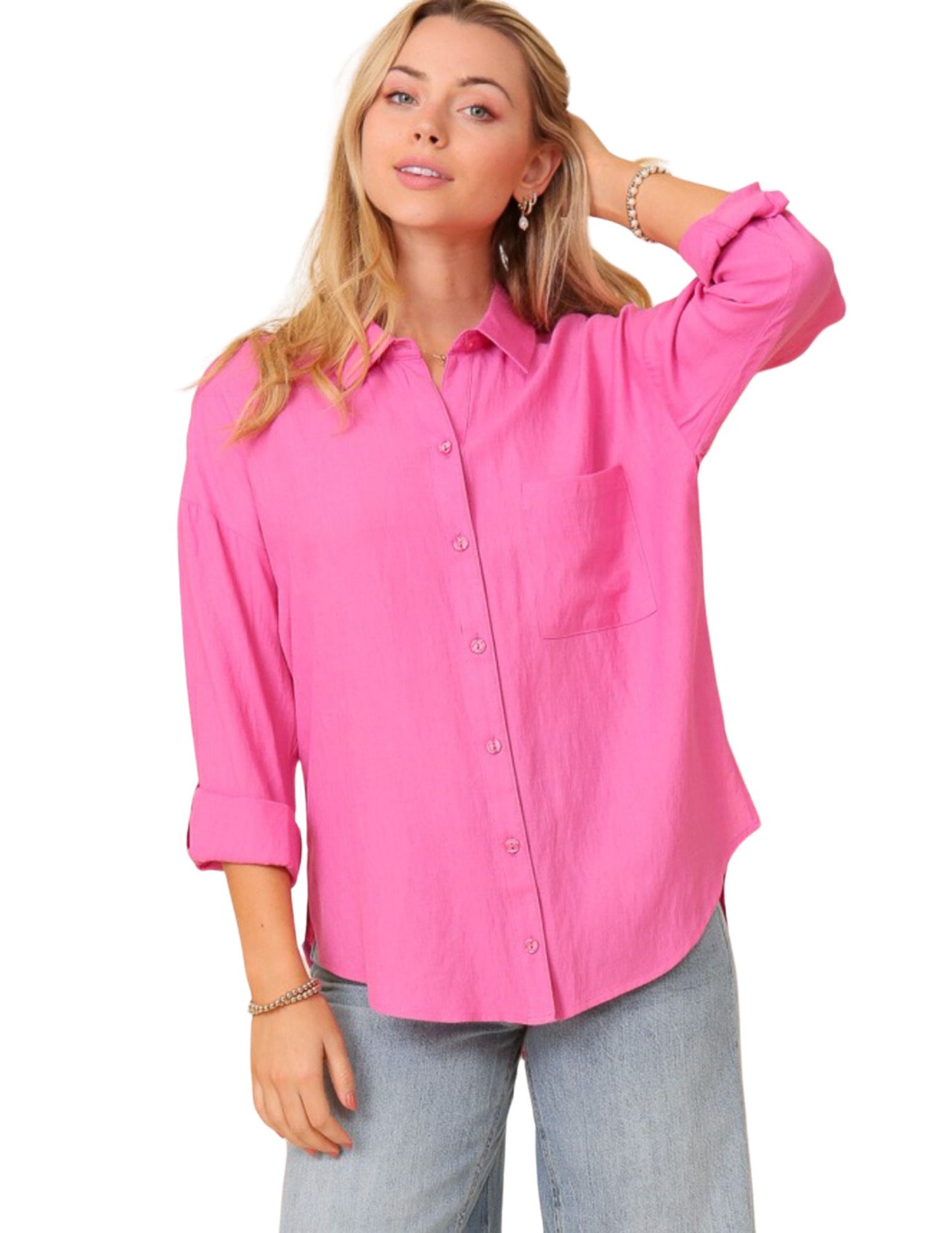 Laura Linen Blouse-Hot Pink