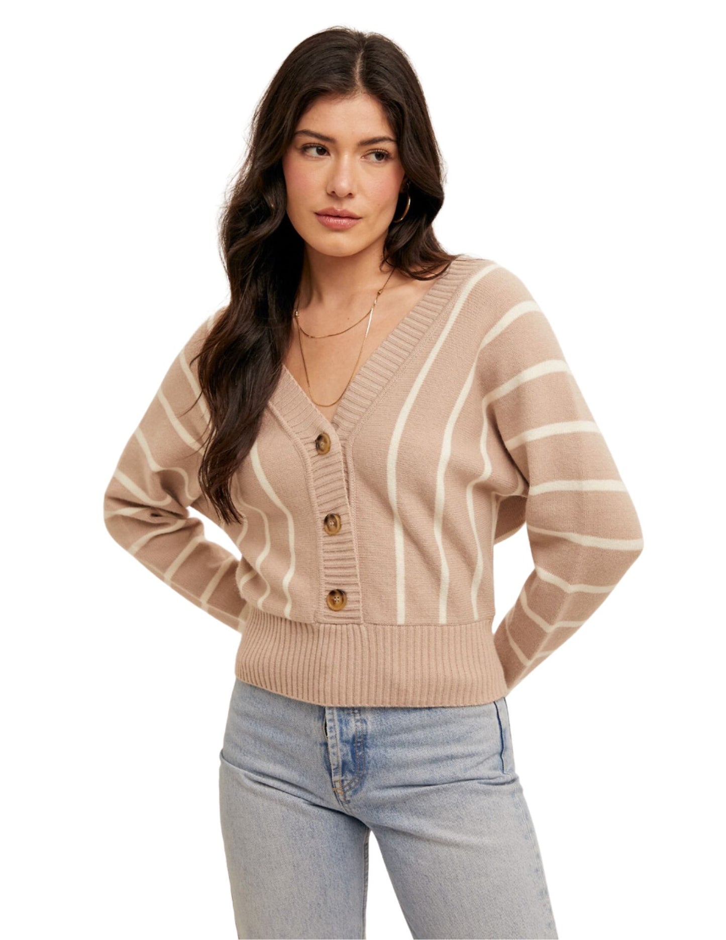 Striped Up Sweater- Taupe