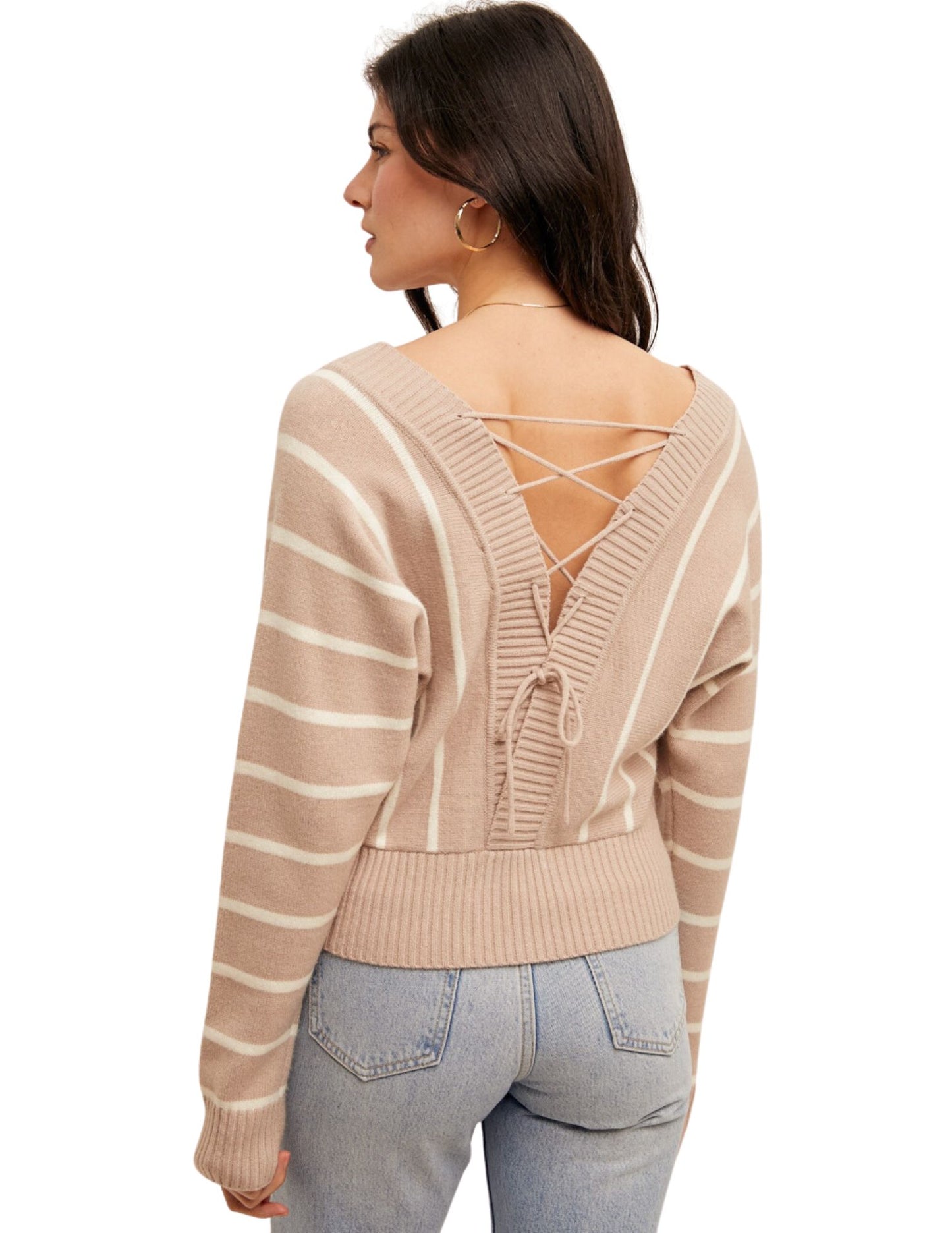 Striped Up Sweater- Taupe