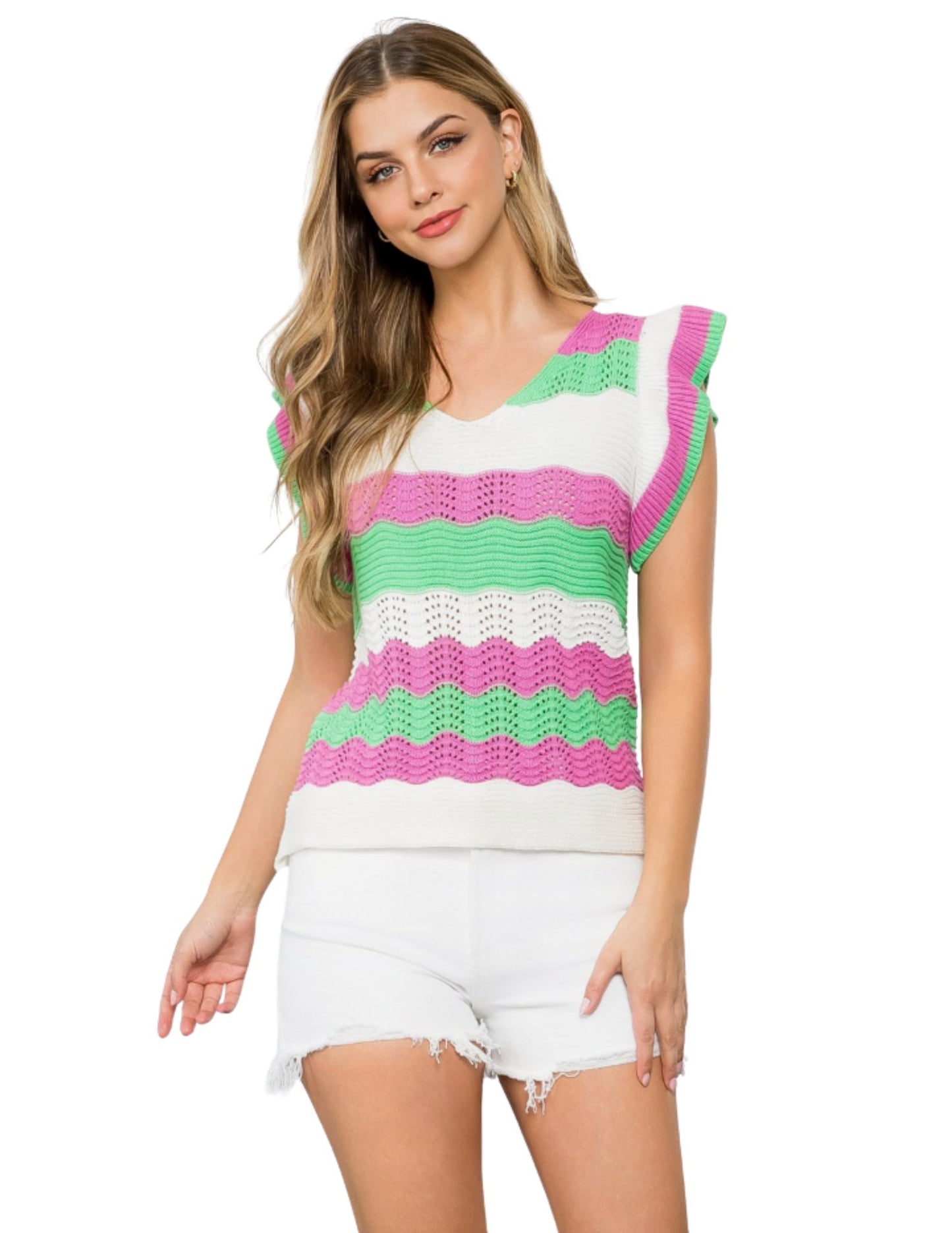 Knitted Flutter Sleeve Top