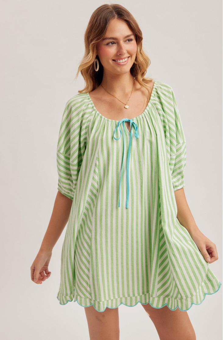 Sally Scalloped Striped Dress