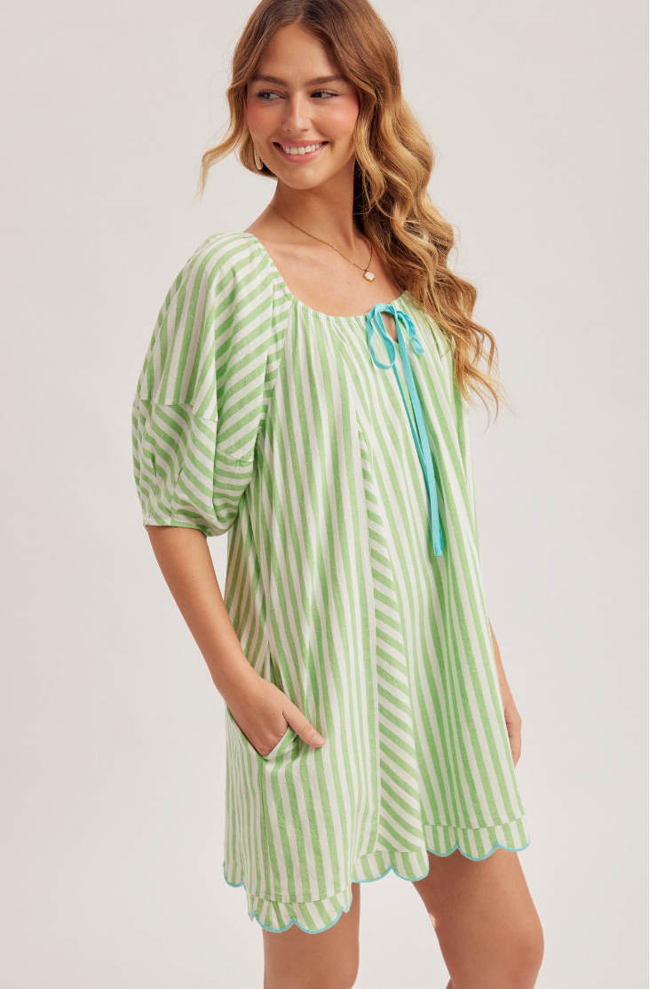 Sally Scalloped Striped Dress