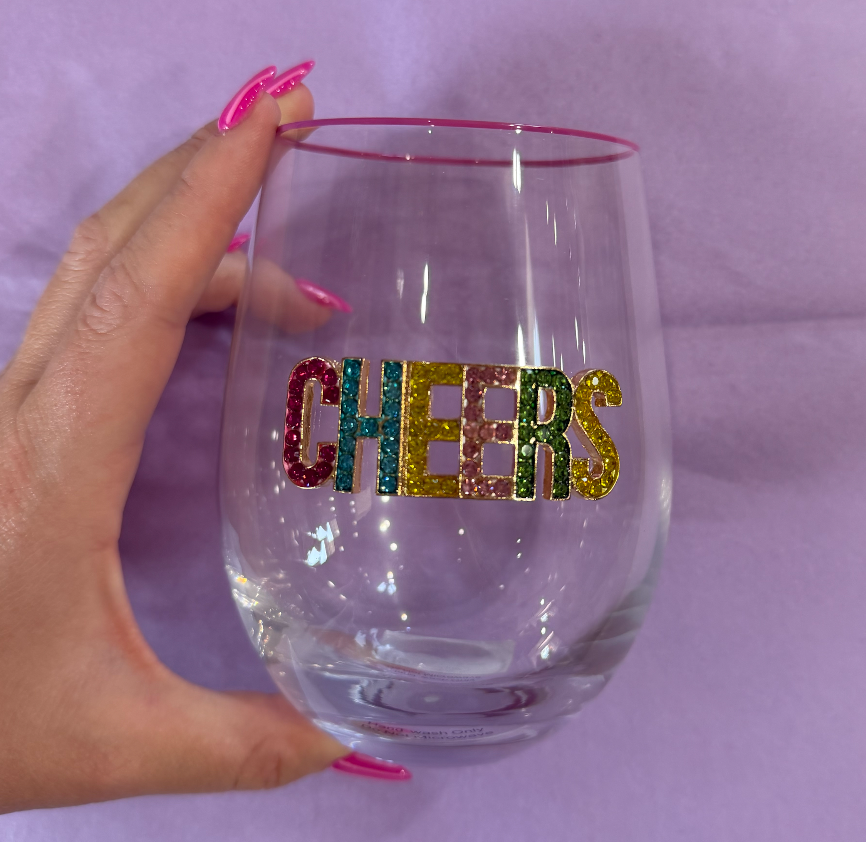 Cheers Bedazzled Wine Glass