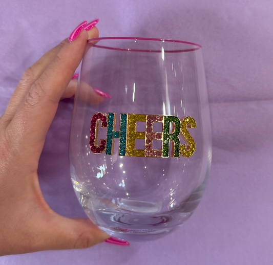 Cheers Bedazzled Wine Glass
